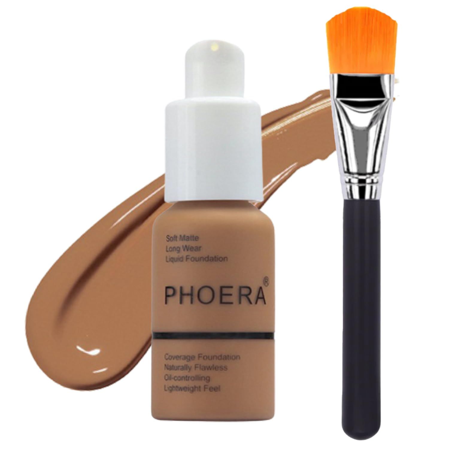 Glamza Phoera Foundation Set with Makeup Brush - Matte Cream Foundation Kit with 109 (Mocha) Shade &amp; Applicator - Full Coverage Concealer - 24hr Oil Control - 30ml
