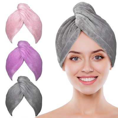 POPCHOSE Microfiber Hair Towel Wrap, Fast Drying Hair Turban, Soft Ultra Absorbent, No Frizz Hair Wrap Towels for Women Wet Hair, Curly, Longer, Thicker Hair, Gifts Stocking Stuffers for Women