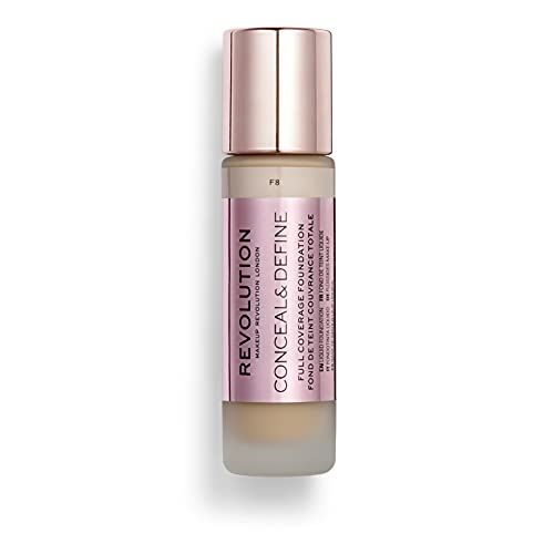 Makeup Revolution Conceal &amp; Define Foundation, Cream Foundation Makeup, Full Coverage, For LightMedium Skin Tones, Vegan &amp; Cruelty-Free, F8, 23ml