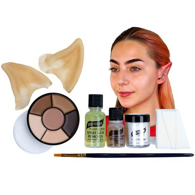 Graftobian Elf Ear Complete Makeup Kit - Elf Ears with Spirit Gum Adhesive and Skin Tone Makeup - for Cosplay, Halloween Costumes, &amp; Theater - Full Color Instructions