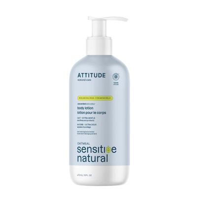 ATTITUDE Body Lotion for Sensitive Skin with Oat, EWG Verified, Dermatologically Tested, Vegan, Extra Gentle, Unscented, 16 Fl Oz