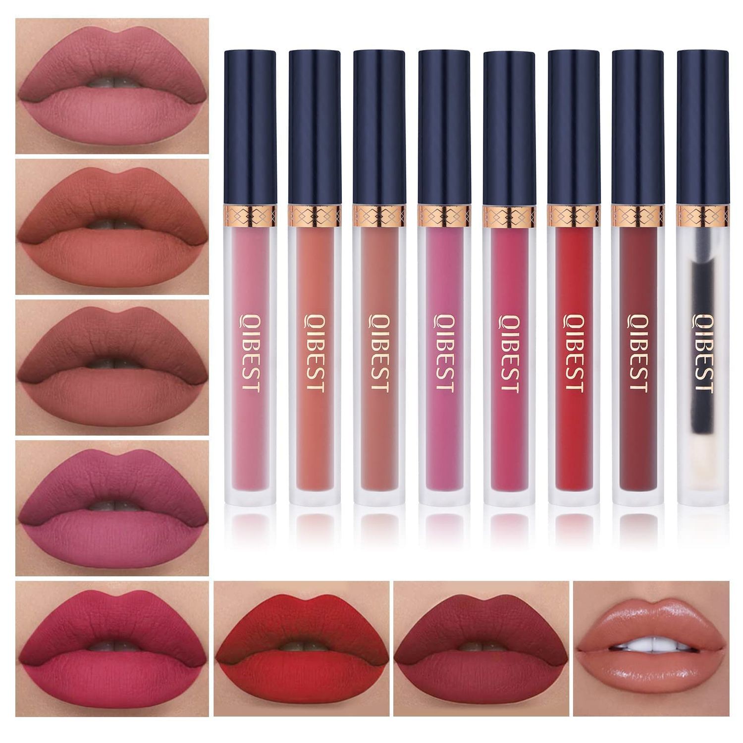QiBest 7Pcs Matte Liquid Lipstick  1Pcs Lip Plumper Makeup Set Kit, Pigmented Long Lasting Lip Gloss Set, Velvet Waterproof Halloween Lip Makeup Valentine&#39;s Day Gift Sets for Girls and Women