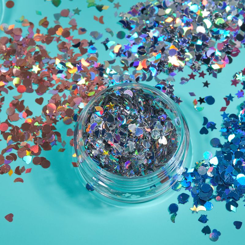 Holographic Glitter Shapes by Moon Glitter - 100% Cosmetic Glitter for Face, Body, Nails, Hair and Lips - 0.10oz - Set of 5 colours