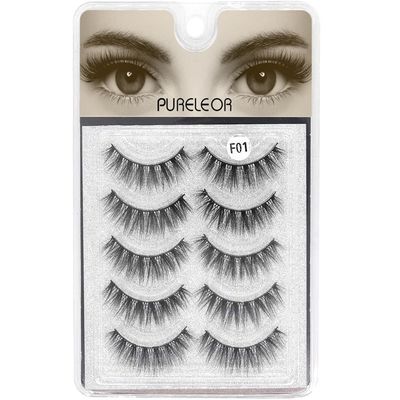 PURELEOR Manga Lashes Natural Look 3D Mink Eyelashes Wispies 15mm Fluffy False Lashes 5 Pairs Soft Eyelashes Lightweight No Glue
