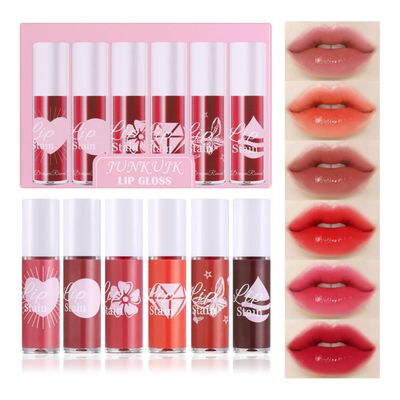 6 Colors Lip Tint Stain Set,Mini Liquid Lipstick Moisturizing Long Lasting Plumping High Pigmented Lip Gloss Set,Lightweight Non-Stick Cup Matte Lipstick for Waterproof Cheek and Lip Tint Makeup