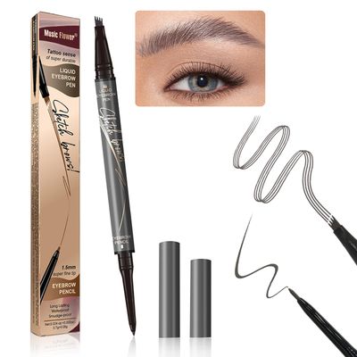 2024 New Microblading Eyebrow Pen (Dark Grey) 3D Waterproof Magic Eyebrow Pen with 4 Fork Tip Tattoo, Long-Lasting Natural Eyebrow Pencil, Advanced Professional Hair-Like Brow Pen for Women