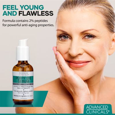 Advanced Clinicals Puffy Under Eye Face Serum Anti Aging, Brightening, & Firming Serum WVitamin E, Collagen, Gotu Kola, Caffeine, & Green Tea Helps Hydrate & Calm Puffiness, 1.75 Fl Oz