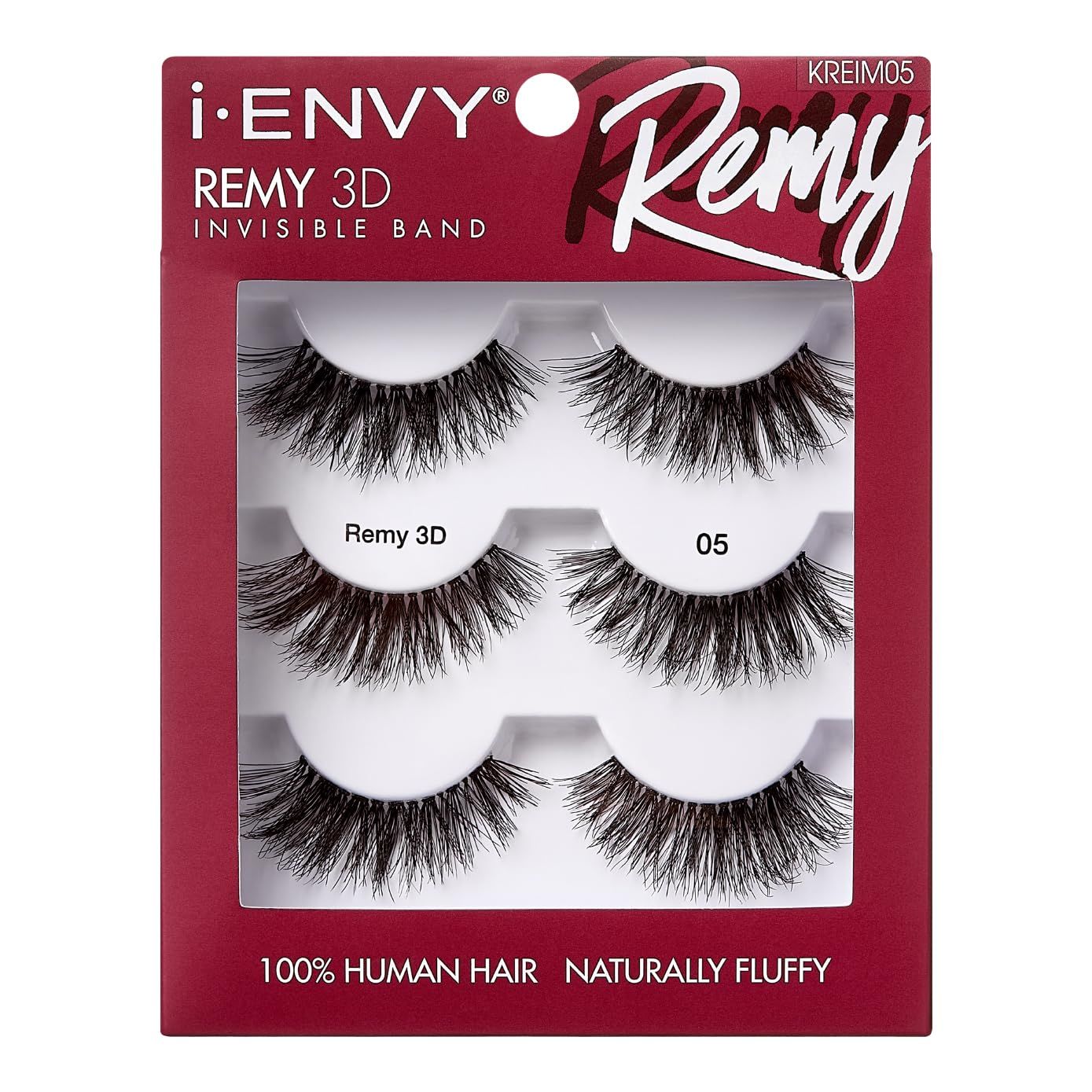 i-ENVY False Lashes, Remy 3D Lashes Value Pack 100% Human Hair Natural Fluffy Wispy Invisible Band Seamless Look Reusable Eyelashes (05)