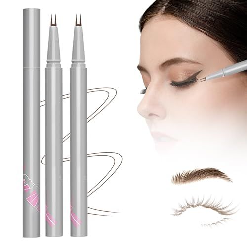 2024 New 2 Tip Eyelash Pen Eye Liner Liquid Eyeliner, 3D Waterproof Double Tip Lower Eyelash Pencil, Dual Pronged Bottom Eyelashes Pen Waterproof Liquid Eyeliner for Natural Eye Makeup (Gray Brown)