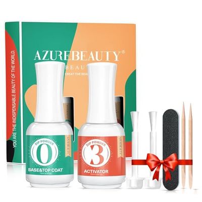 AZUREBEAUTY 2 Combined into1 Dip Powder Base &amp; Top Coat with Activator, 0.5ozBottle, Fast Drying, No Lamp Needed, for Nail Kit
