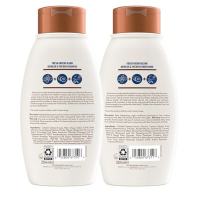 Aveeno Fresh Greens Shampoo  Conditioner with Rosemary, Peppermint &amp; Cucumber to Thicken &amp; Nourish, Clarifying &amp; Volumizing Shampoo for Thin or Fine Hair, Paraben-Free, 12 Fl Oz, 2 Count (Pack of 1)
