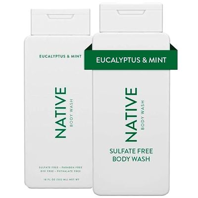 Native Body Wash Contains Naturally Derived Ingredients | For Women &amp; Men, Sulfate, Paraben, &amp; Dye Free Leaving Skin Soft and Hydrated | Eucalyptus &amp; Mint 18 oz - 2 Pk