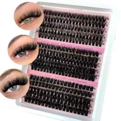 HBZGTLAD Fluffy Cluster Lashes 40D60D80D100D120D Natural Thick Eyelash Clusters D Curl Individual Lashes DIY Eyelashes Extension (290pcsDDCurl60D80D100D)