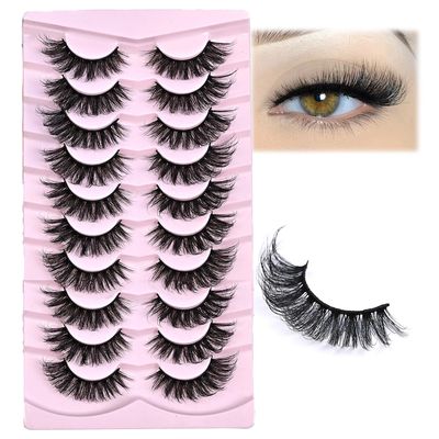 IFSOWDRA Cat Eye Lashes Natural 3D Mink Eyelashes Wispy Strip Fluffy Mink Lashes Natural Look 16mm D Curl Faux Mink Cateye False Eyelashes Pack