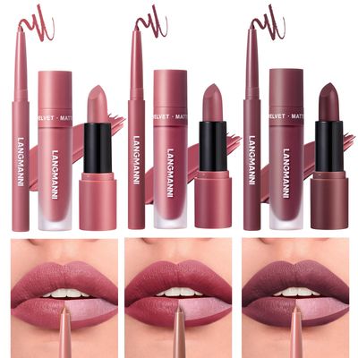 Jolilab 9 in 1 Matte Velvet Lipstick Set-Lip Liner, Lip Gloss and Lipstick, Waterproof Longlasting Pigment Nude Non-Stick Cup Women Lip Makeup, Perfect for Natural Lip Contour (040506, 1)