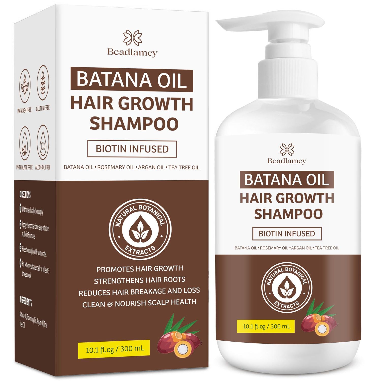 Beadlamey  Batana Oil Hair Growth Shampoo Natural Hair Loss Shampoo for Thinning Hair for Women and Men - Daily Hair Care at Home - 10.1 fl.oz