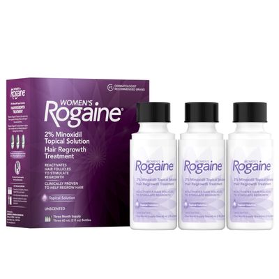 Rogaine Women&#39;s 2% Minoxidil Topical Solution for Womens Hair Thinning and Loss &amp; Hair Regrowth, 3-Month Supply, 4 Piece Set, Unscented, 6 Fl Oz