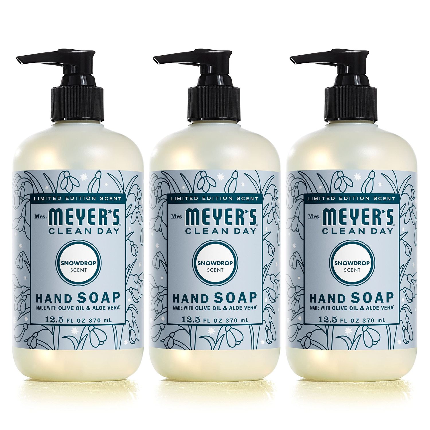 Mrs. Meyer&#39;s Hand Soap, Made with Essential Oils, Biodegradable Formula, Limited Edition Snowdrop, 12.5 fl. oz - Pack of 3