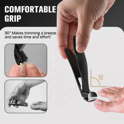 FERYES Angled Head Long Handled Toenail Clipper for Seniors - Large Wide Jaw Nail Clipper with Catcher for Thick Nails - Easier Trimming, Ergonomic Design (Black