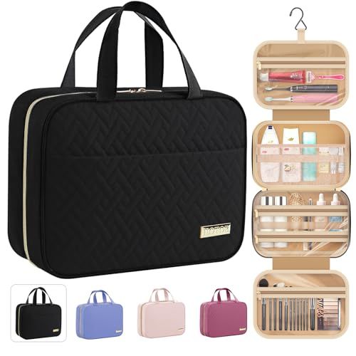 HOTOR Travel Toiletry Bag - Toiletry Bag wHanging Hook - Spacious Toiletry Bag for Women &amp; Men, Makeup BagBig Comparment, Waterproof for Travel Accessories, Travel Essentials, Medium, Black