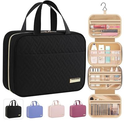 HOTOR Travel Toiletry Bag - Toiletry Bag wHanging Hook - Spacious Toiletry Bag for Women &amp; Men, Makeup BagBig Comparment, Waterproof for Travel Accessories, Travel Essentials, Medium, Black