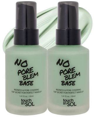 TOUCH IN SOL Redness Correcting Base Primer - Pore Minimizing Green Toned Makeup Base - Tone Neutralizing before Foundation - Minimize Rosacea, Redness - No Pore Blem Primer Base, 1.01 fl.oz. 2 Pack
