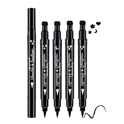 LAMUSELAND Eyeliner Stamp Wingliner, Waterproof Smudge-proof Liquid Eye Liner Gel Pen Set, Long Lasting Heart Black Thin Double Ended Pencil Makeup Tools for Women (4 StylesSet)