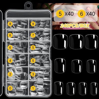Kids Short Clear False Nails krofaue 240Pcs Full Cover Press on Nails for Little Girls Children Fake Nails Fingernail Decoration 10 Sizes Clear Soft Gel Nail Tips for Kids