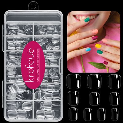 Kids Short Clear False Nails krofaue 240Pcs Full Cover Press on Nails for Little Girls Children Fake Nails Fingernail Decoration 10 Sizes Clear Soft Gel Nail Tips for Kids