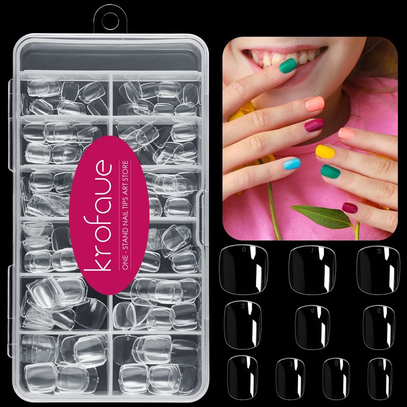 Kids Short Clear False Nails krofaue 240Pcs Full Cover Press on Nails for Little Girls Children Fake Nails Fingernail Decoration 10 Sizes Clear Soft Gel Nail Tips for Kids