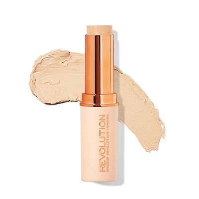 Makeup Revolution Fast Base Stick Foundation, Contour &amp; Highlight, Flawless Skin &amp; Matte Finish, F2 for Fair Skin Tones with Yellow Undertone, Vegan &amp; Cruelty-Free, 0.21 Oz