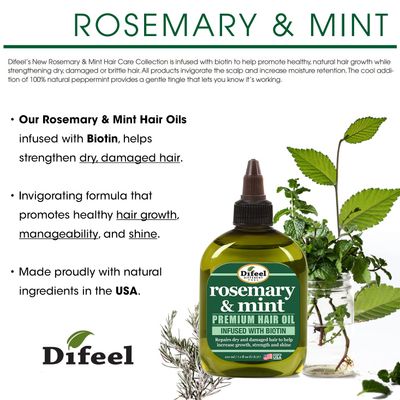 Difeel Rosemary and Mint Premium Hair Oil with Biotin 7.1 oz. - Natural Rosemary Oil for Hair Growth &amp; Biotin