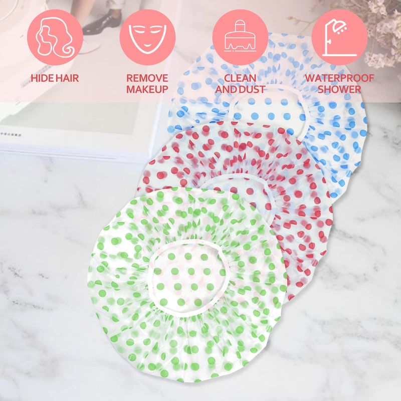 3PCS Shower Caps, Elastic Reusable Waterproof Plastic Shower Cap for Women Ladies Spa Salon (RedGreenBlue)