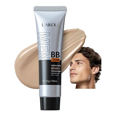 AKARY Hydrating Men BB Cream SPF 15 PA, Full-Coverage Foundation&amp;Concealer, Mens Face Moisturizer Cream Evens Skin Tone, Oil Control and Cover Flaws, Natural Finish for All Skin Types, Natural 240