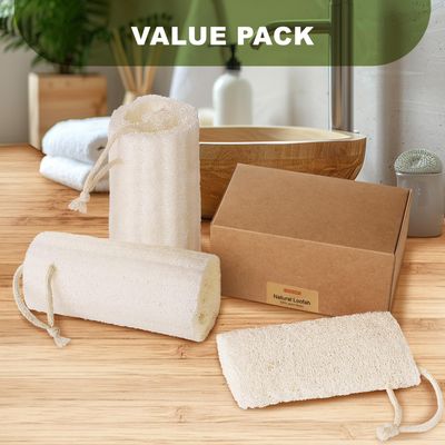 COZZLOMY Natural Loofah Body Scrubber Sponge, Set of 3 Organic 5 Inch Luffa for Exfoliating & Smooth Skin Cleansing, Ideal for Men & Women, Spa & Shower Use