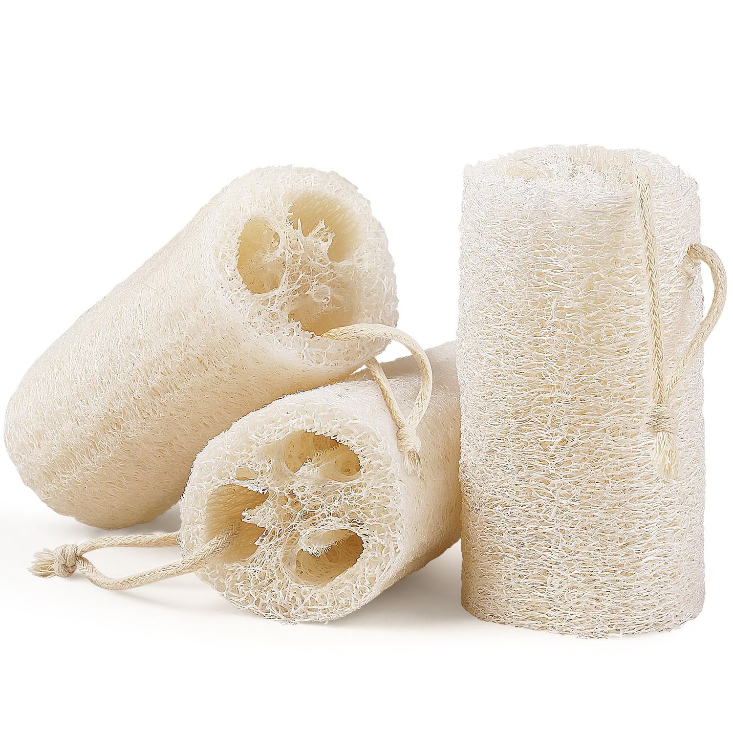 COZZLOMY Natural Loofah Body Scrubber Sponge, Set of 3 Organic 5 Inch Luffa for Exfoliating &amp; Smooth Skin Cleansing, Ideal for Men &amp; Women, Spa &amp; Shower Use