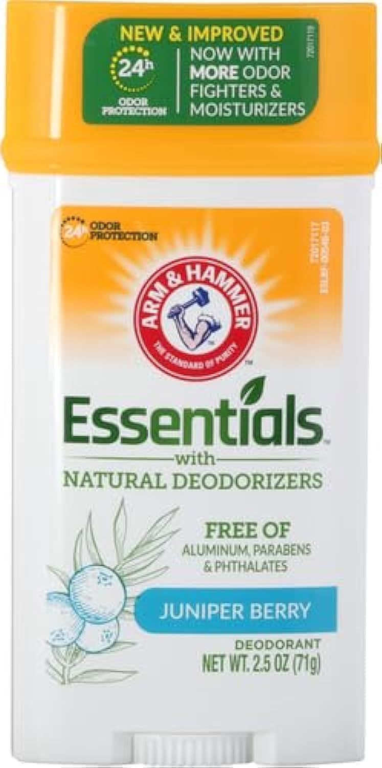 ARM &amp; HAMMER Essentials Solid Deodorant, Clean(Juniper Berry), Wide Stick, 2.5 oz. (Pack of 3)