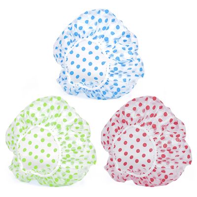 3PCS Shower Caps, Elastic Reusable Waterproof Plastic Shower Cap for Women Ladies Spa Salon (RedGreenBlue)