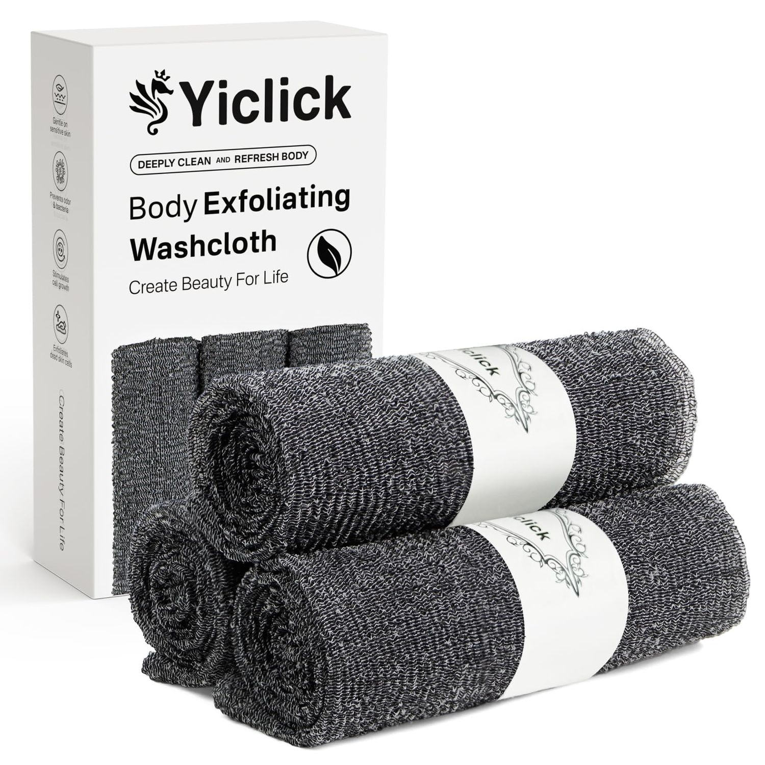 Yiclick Exfoliating African Net Sponge - Exfoliating Body Scrubber Exfoliator, Exfoliating Washcloth Towel, Exfoliate Rags Wash Cloth Loofah Sponge for Body Scrub, Back Scrubber (Black)