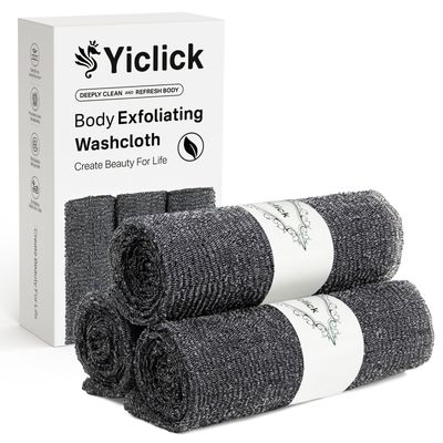 Yiclick Exfoliating African Net Sponge - Exfoliating Body Scrubber Exfoliator, Exfoliating Washcloth Towel, Exfoliate Rags Wash Cloth Loofah Sponge for Body Scrub, Back Scrubber (Black)