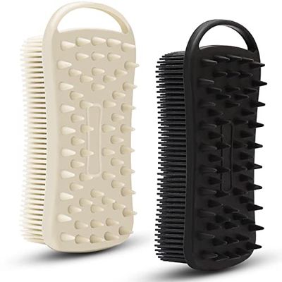 2 PC Silicone Exfoliating Body Scrubber, 2 in 1 Silicone Body Shampoo Brush, Soft Silicone Loofah for Sensitive Skin, Shower Silicone Hair Scalp Massager, Easy to Clean, Lather Well (Grey&amp;Black)
