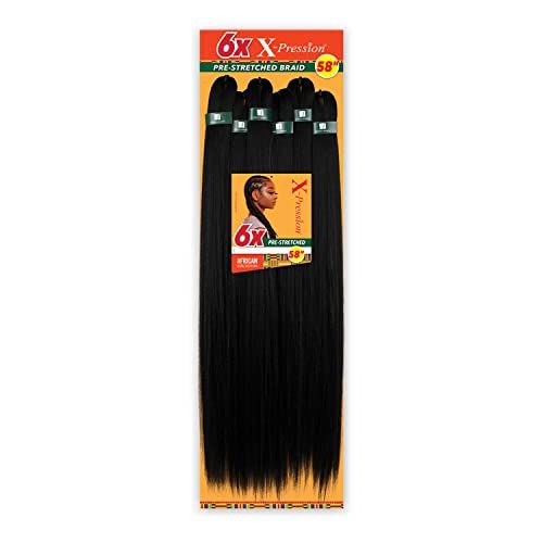 Sensationnel Xpression prestretched braiding hair - Kanekalon flame retardant smooth yaki braid hair extension 6X 58 inch (Color1B OFF BLACK)