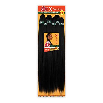 Sensationnel Xpression prestretched braiding hair - Kanekalon flame retardant smooth yaki braid hair extension 6X 58 inch (Color1B OFF BLACK)