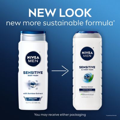 NIVEA MEN Sensitive Body Wash with Bamboo Extract, 3 Pack of 16.9 Fl Oz Bottles
