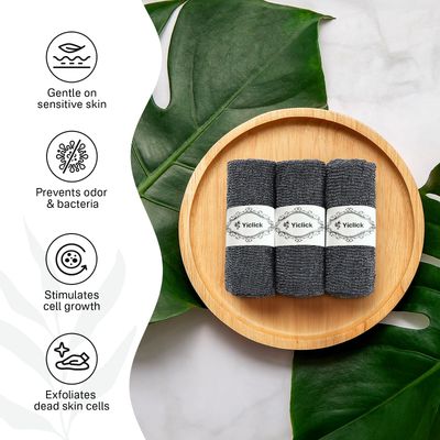 Yiclick Exfoliating African Net Sponge - Exfoliating Body Scrubber Exfoliator, Exfoliating Washcloth Towel, Exfoliate Rags Wash Cloth Loofah Sponge for Body Scrub, Back Scrubber (Black)
