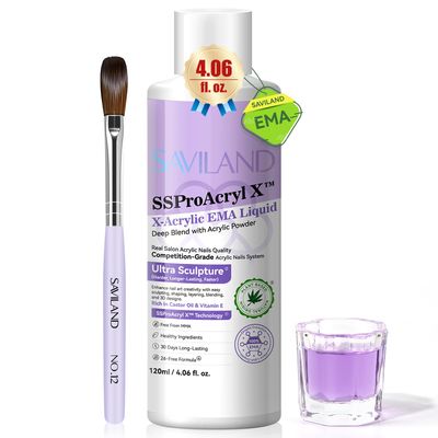 SAVILAND EMA Monomer Acrylic Nail Liquid 4 oz Acrylic Liquid Monomer for Acrylic Nails Extension with 12# Acrylic Nail Brush Dappen Dish for Beginners DIY at Home Professional Nail Salon Use