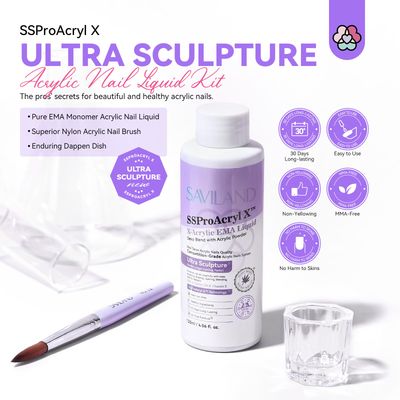 SAVILAND EMA Monomer Acrylic Nail Liquid 4 oz Acrylic Liquid Monomer for Acrylic Nails Extension with 12# Acrylic Nail Brush Dappen Dish for Beginners DIY at Home Professional Nail Salon Use