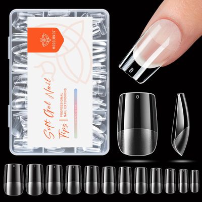 modelones Short Square Nail Tips, Pre-shaped Gel x Nail Tips Full Cover Fake Nails Acrylic Nail Tips Nail Extension Press on Nails Gel x Nail Kit 216PCS 12Sizes