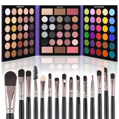 UCANBE Eyeshadow Palette with 15Pcs Brushes Makeup Set, Pigmented 86 Colors Make Up Sets Valentine&#39;s Day Gift, Matte Shimmer Glitter Eye Shadow Pallet Highlighter Contour Blush Powder Brush Beauty Kit