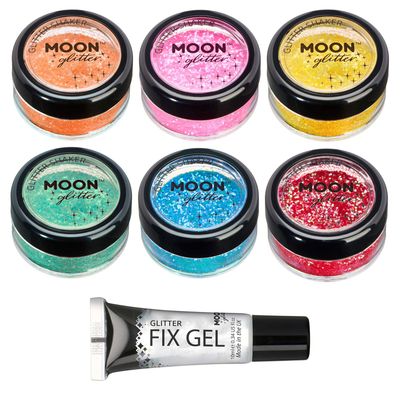 Iridescent Glitter Shakers by Moon Glitter - 100% Cosmetic Glitter for Face, Body, Nails, Hair and Lips - 5g - Set of 6